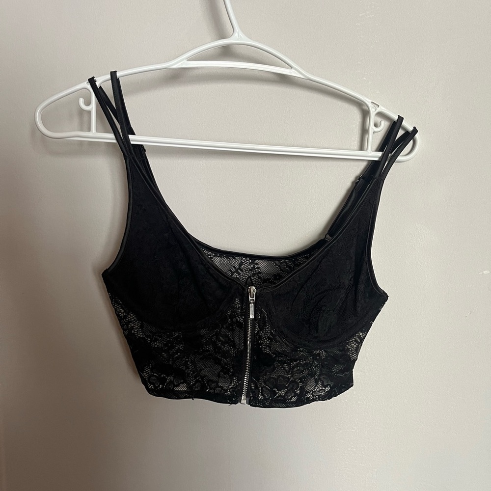 Dynamite - Black Lace Zip-Front Bralette/bra top